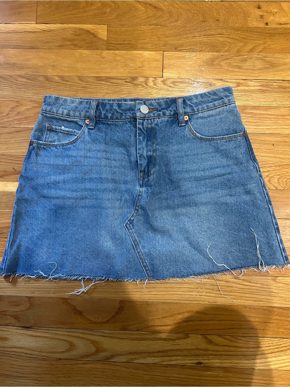 Blank NYC Blue Denim Frayed-Hem Mini Skirt
